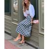 image:imagechouyatou Womens Vintage Plaid Checkered A Line Skirt Casual High Waisted Midi Long Skirt with PocketsBlue