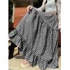 image:imagechouyatou Womens Vintage Plaid Ruffle Skirt High Elastic Waist A Line Swing Pleated Long SkirtBlack