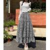 image:imagechouyatou Womens Vintage Plaid Ruffle Skirt High Elastic Waist A Line Swing Pleated Long SkirtBlack