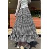 image:imagechouyatou Womens Vintage Plaid Ruffle Skirt High Elastic Waist A Line Swing Pleated Long SkirtBlack