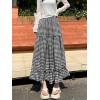 image:imagechouyatou Womens Vintage Plaid Ruffle Skirt High Elastic Waist A Line Swing Pleated Long SkirtBlack