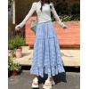 image:imagechouyatou Womens Vintage Plaid Ruffle Skirt High Elastic Waist A Line Swing Pleated Long SkirtBlue