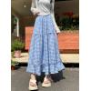 image:imagechouyatou Womens Vintage Plaid Ruffle Skirt High Elastic Waist A Line Swing Pleated Long SkirtBlue