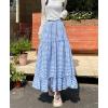 image:imagechouyatou Womens Vintage Plaid Ruffle Skirt High Elastic Waist A Line Swing Pleated Long SkirtBlue