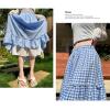 image:imagechouyatou Womens Vintage Plaid Ruffle Skirt High Elastic Waist A Line Swing Pleated Long SkirtBlue