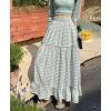 image:imagechouyatou Womens Vintage Plaid Ruffle Skirt High Elastic Waist A Line Swing Pleated Long SkirtGreen