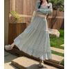 image:imagechouyatou Womens Vintage Plaid Ruffle Skirt High Elastic Waist A Line Swing Pleated Long SkirtGreen