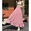 image:imagechouyatou Womens Vintage Plaid Ruffle Skirt High Elastic Waist A Line Swing Pleated Long SkirtPink