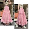 image:imagechouyatou Womens Vintage Plaid Ruffle Skirt High Elastic Waist A Line Swing Pleated Long SkirtPink