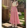 image:imagechouyatou Womens Vintage Plaid Ruffle Skirt High Elastic Waist A Line Swing Pleated Long SkirtPink