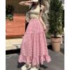 image:imagechouyatou Womens Vintage Plaid Ruffle Skirt High Elastic Waist A Line Swing Pleated Long SkirtPink