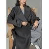 image:imagechouyatou Womens Winter Business Casual Midi Long Wool Coat Long Sleeve Wool Trench Pea Coat with BeltDark Grey