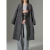image:imagechouyatou Womens Winter Business Casual Midi Long Wool Coat Long Sleeve Wool Trench Pea Coat with BeltDark Grey