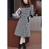 image:imagechouyatou Womens Winter Double Breasted Plaid Wool Coat Casual Fall Houndstooth Long Pea Coat OvercoatBlack