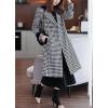 image:imagechouyatou Womens Winter Double Breasted Plaid Wool Coat Casual Fall Houndstooth Long Pea Coat OvercoatBlack