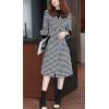 image:imagechouyatou Womens Winter Double Breasted Plaid Wool Coat Casual Fall Houndstooth Long Pea Coat OvercoatBlack