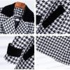 image:imagechouyatou Womens Winter Double Breasted Plaid Wool Coat Casual Fall Houndstooth Long Pea Coat OvercoatBlack