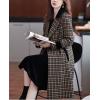image:imagechouyatou Womens Winter Double Breasted Plaid Wool Coat Casual Fall Houndstooth Long Pea Coat OvercoatBrown