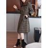 image:imagechouyatou Womens Winter Double Breasted Plaid Wool Coat Casual Fall Houndstooth Long Pea Coat OvercoatBrown