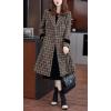 image:imagechouyatou Womens Winter Double Breasted Plaid Wool Coat Casual Fall Houndstooth Long Pea Coat OvercoatBrown