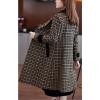 image:imagechouyatou Womens Winter Double Breasted Plaid Wool Coat Casual Fall Houndstooth Long Pea Coat OvercoatBrown