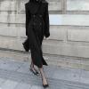 image:imagechouyatou Womens Winter Slim Fit Double Breasted Wool Trench Coat Notch Lapel Dressy Mid Long OvercoatBlack