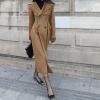 image:imagechouyatou Womens Winter Slim Fit Double Breasted Wool Trench Coat Notch Lapel Dressy Mid Long OvercoatCamel