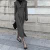 image:imagechouyatou Womens Winter Slim Fit Double Breasted Wool Trench Coat Notch Lapel Dressy Mid Long OvercoatGrey