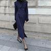 image:imagechouyatou Womens Winter Slim Fit Double Breasted Wool Trench Coat Notch Lapel Dressy Mid Long OvercoatNavy Blue