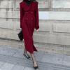 image:imagechouyatou Womens Winter Slim Fit Double Breasted Wool Trench Coat Notch Lapel Dressy Mid Long OvercoatRed