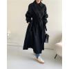 image:imagechouyatou Womens Winter Wool Trench Coat Button Down Lapel Collar Winter Warm Maxi Long Overcoat with BeltBlack