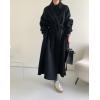 image:imagechouyatou Womens Winter Wool Trench Coat Button Down Lapel Collar Winter Warm Maxi Long Overcoat with BeltBlack