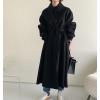 image:imagechouyatou Womens Winter Wool Trench Coat Button Down Lapel Collar Winter Warm Maxi Long Overcoat with BeltBlack