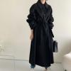 image:imagechouyatou Womens Winter Wool Trench Coat Button Down Lapel Collar Winter Warm Maxi Long Overcoat with BeltBlack