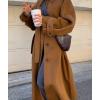 image:imagechouyatou Womens Winter Wool Trench Coat Button Down Lapel Collar Winter Warm Maxi Long Overcoat with BeltBrown