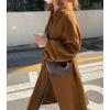 image:imagechouyatou Womens Winter Wool Trench Coat Button Down Lapel Collar Winter Warm Maxi Long Overcoat with BeltBrown