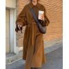 image:imagechouyatou Womens Winter Wool Trench Coat Button Down Lapel Collar Winter Warm Maxi Long Overcoat with BeltBrown