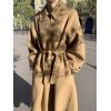 image:imagechouyatou Womens Winter Wool Trench Coat Button Down Lapel Collar Winter Warm Maxi Long Overcoat with BeltKhaki