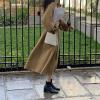 image:imagechouyatou Womens Winter Wool Trench Coat Button Down Lapel Collar Winter Warm Maxi Long Overcoat with BeltKhaki