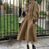 image:imagechouyatou Womens Winter Wool Trench Coat Button Down Lapel Collar Winter Warm Maxi Long Overcoat with BeltKhaki