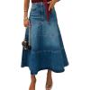 image:imageCHOUYATOU Womens Retro High Waist Jean Skirt Distressed Casual ALine Midi Long Denim Skirt with PocketBlue