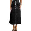 image:imagechouyatou Women Classic Button Down Long Jean Skirt Casual ALine Distressed Midi Denim Skirt with PocketBlack