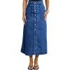 image:imagechouyatou Women Classic Button Down Long Jean Skirt Casual ALine Distressed Midi Denim Skirt with PocketBlue