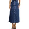 image:imagechouyatou Women Classic Button Down Long Jean Skirt Casual ALine Distressed Midi Denim Skirt with PocketDark Blue