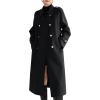 image:imagechouyatou Women Trendy Wool Pea Coat Double Breasted Dressy Trench Coat Winter Mid Long Overcoat with BeltBlack