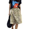 image:imagechouyatou Womens ALine Snake Skin Faux Leather Skirt Y2K Trendy High Waist Animal Print Midi SkirtYellow