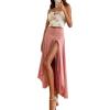 image:imagechouyatou Womens Asymmetrical High Low Ruffle Hem Split Maxi Skirts High Wait Flounce SkirtPink