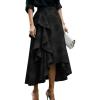 image:imagechouyatou Womens Boho Floral Embroidery Ruffle Skirt Irregular High Low A Line Beach Party Midi Long SkirtBlack