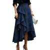 image:imagechouyatou Womens Boho Floral Embroidery Ruffle Skirt Irregular High Low A Line Beach Party Midi Long SkirtNavy