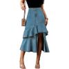 image:imagechouyatou Womens Casual ALine Floune Ruffle Midi Denim Skirt Bodycon Long Fishtail Jean SkirtBlue